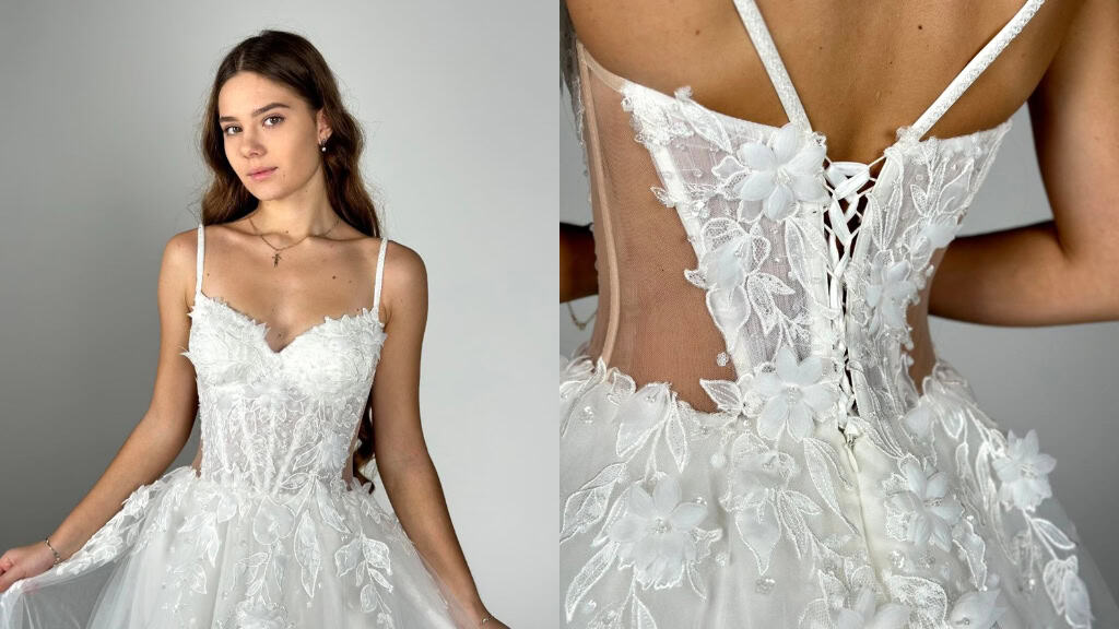 Floral Lace Tulle A-Line Bridal Gown