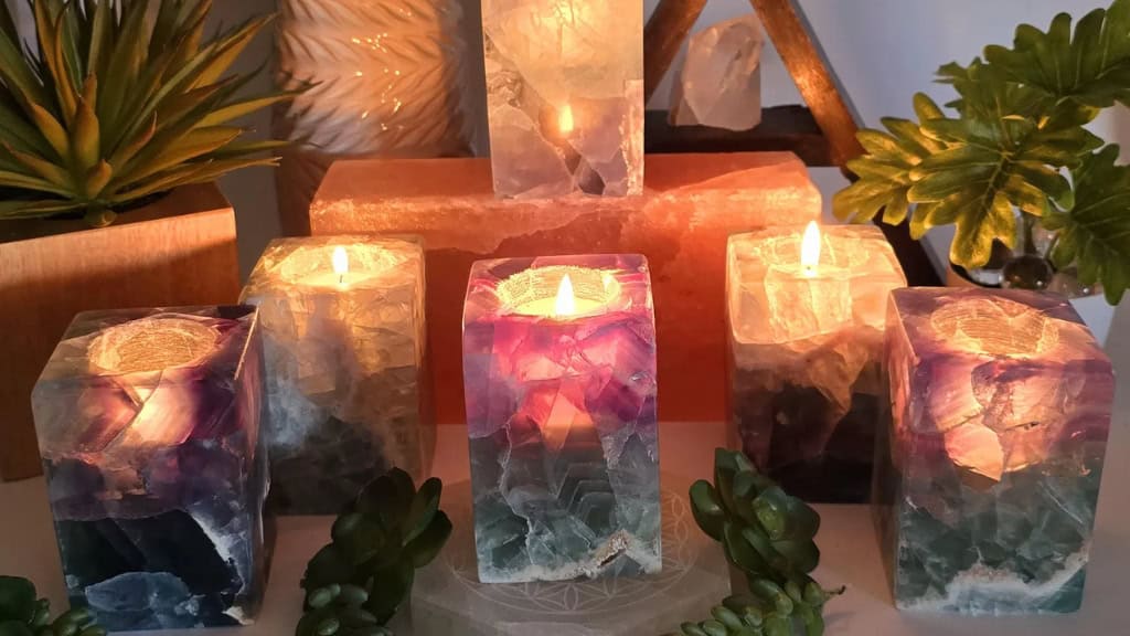 AA Grade Fluorite Crystal Candle Holder
