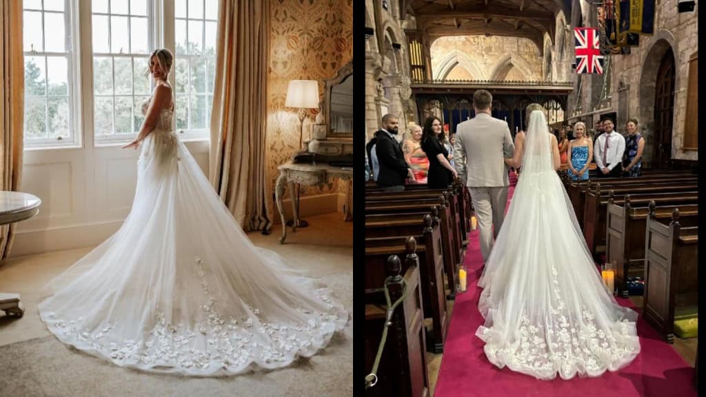 Lace-Trimmed Detachable Tulle Wedding Train