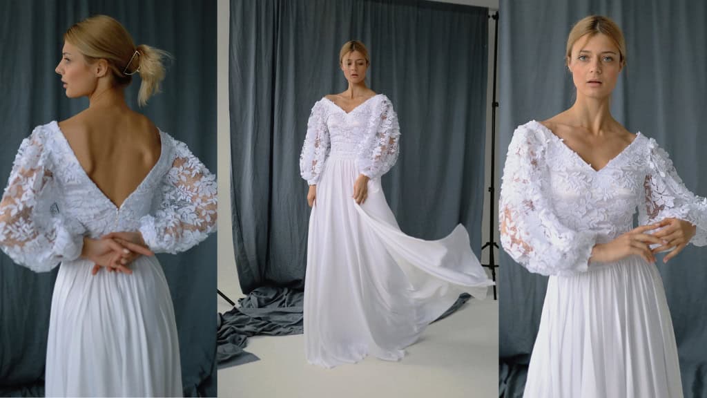 Open Back Lace Off-Shoulder Wedding Dress