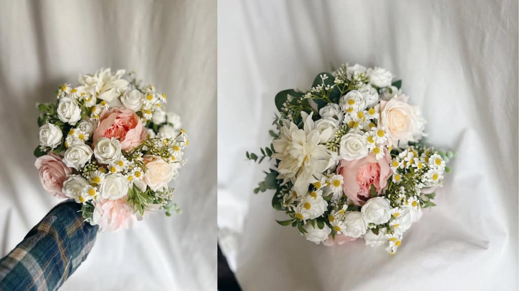 Peachy Pink Peony & Daisy Bridal Bouquet