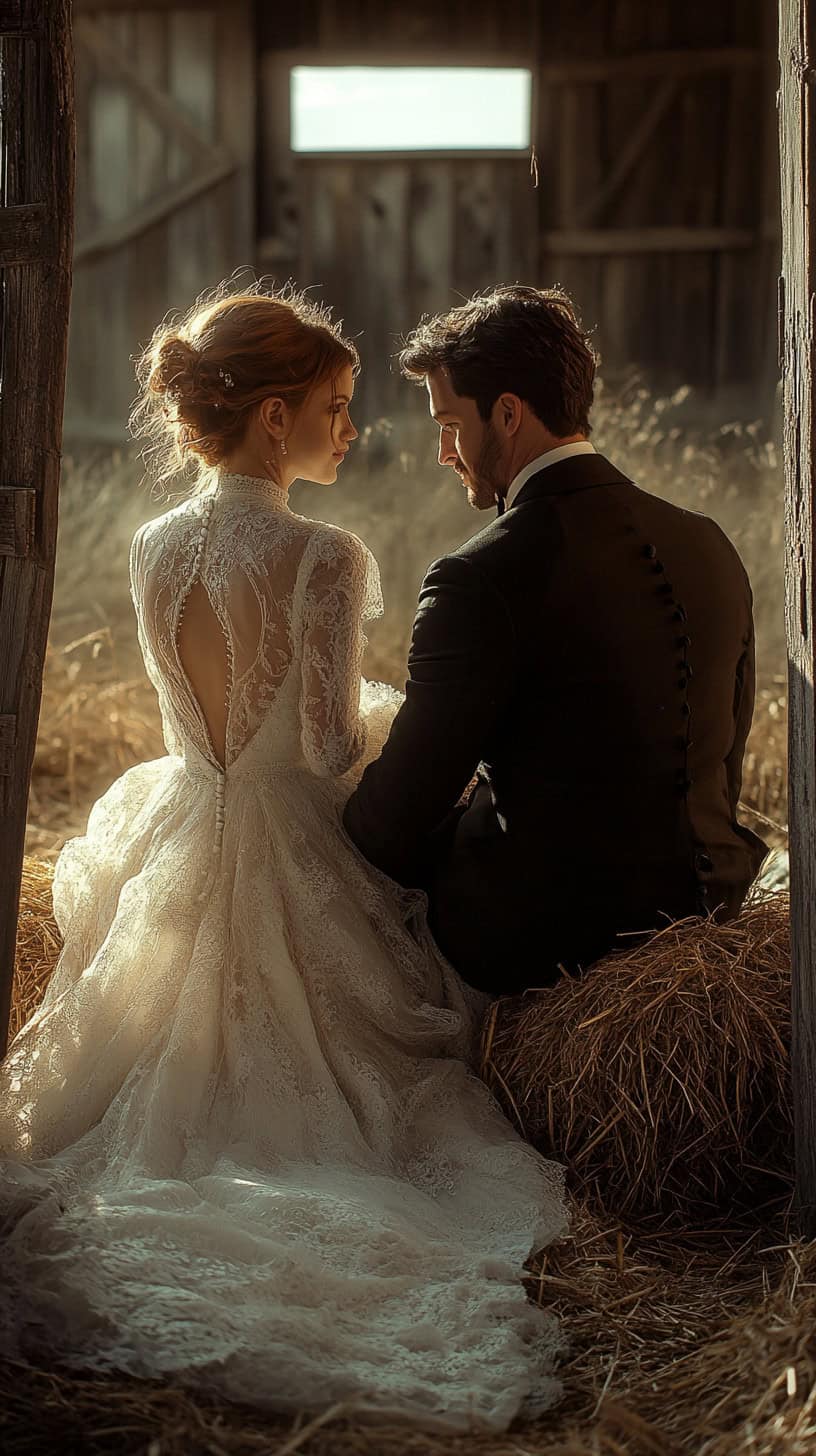 Sitting on a Hay Bale in Formalwear