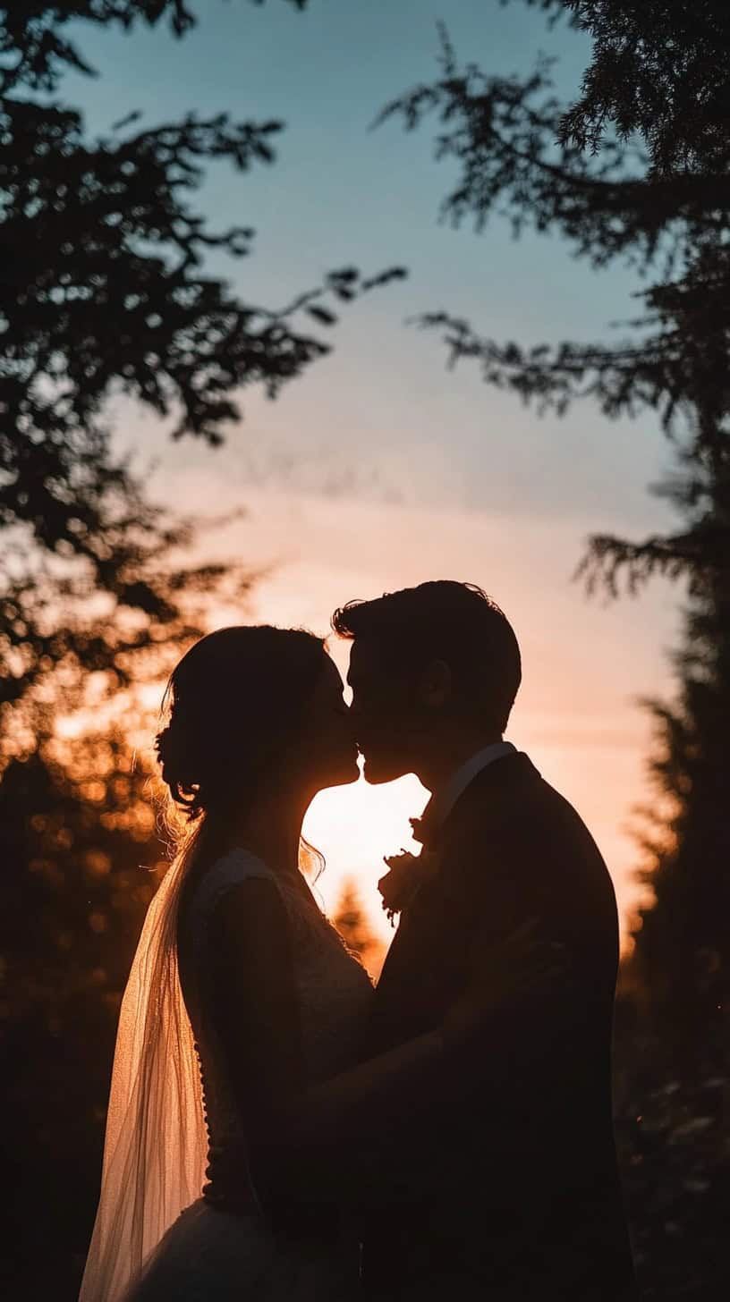 Sunset Silhouette Kiss