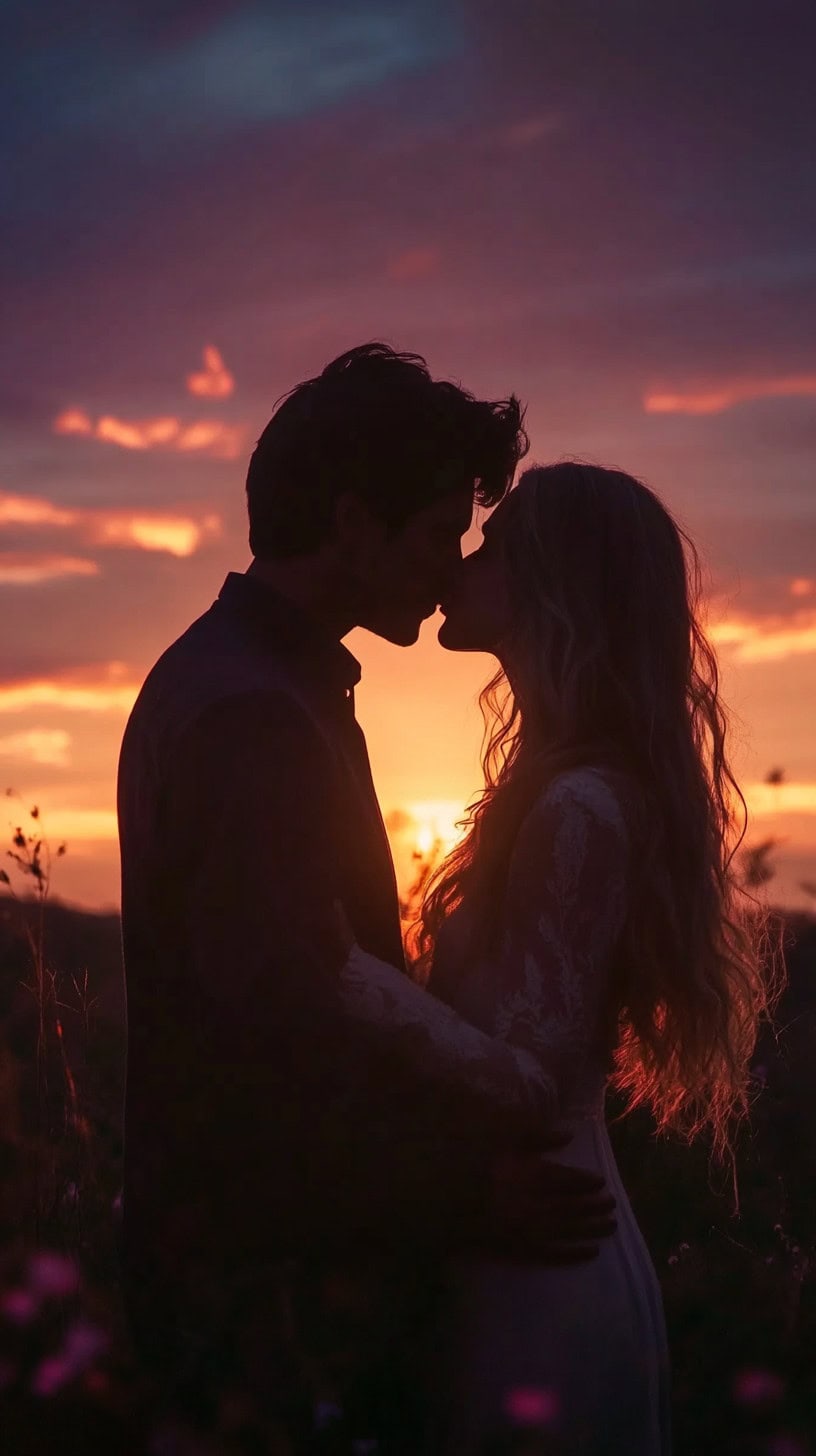 Sunset Silhouette Kiss