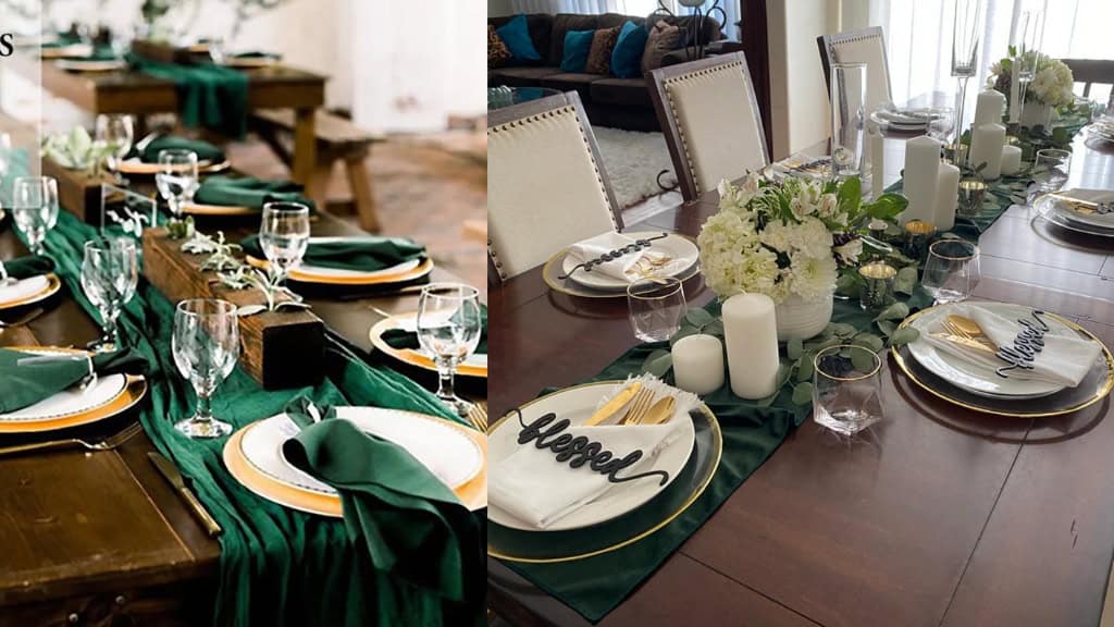 Velvet Table Runner in Hunter Green or Leaf