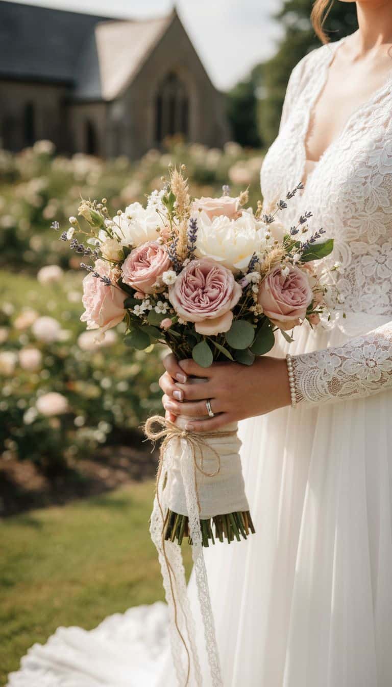 Hand-Tied Vintage Wedding Bouquet with Linen