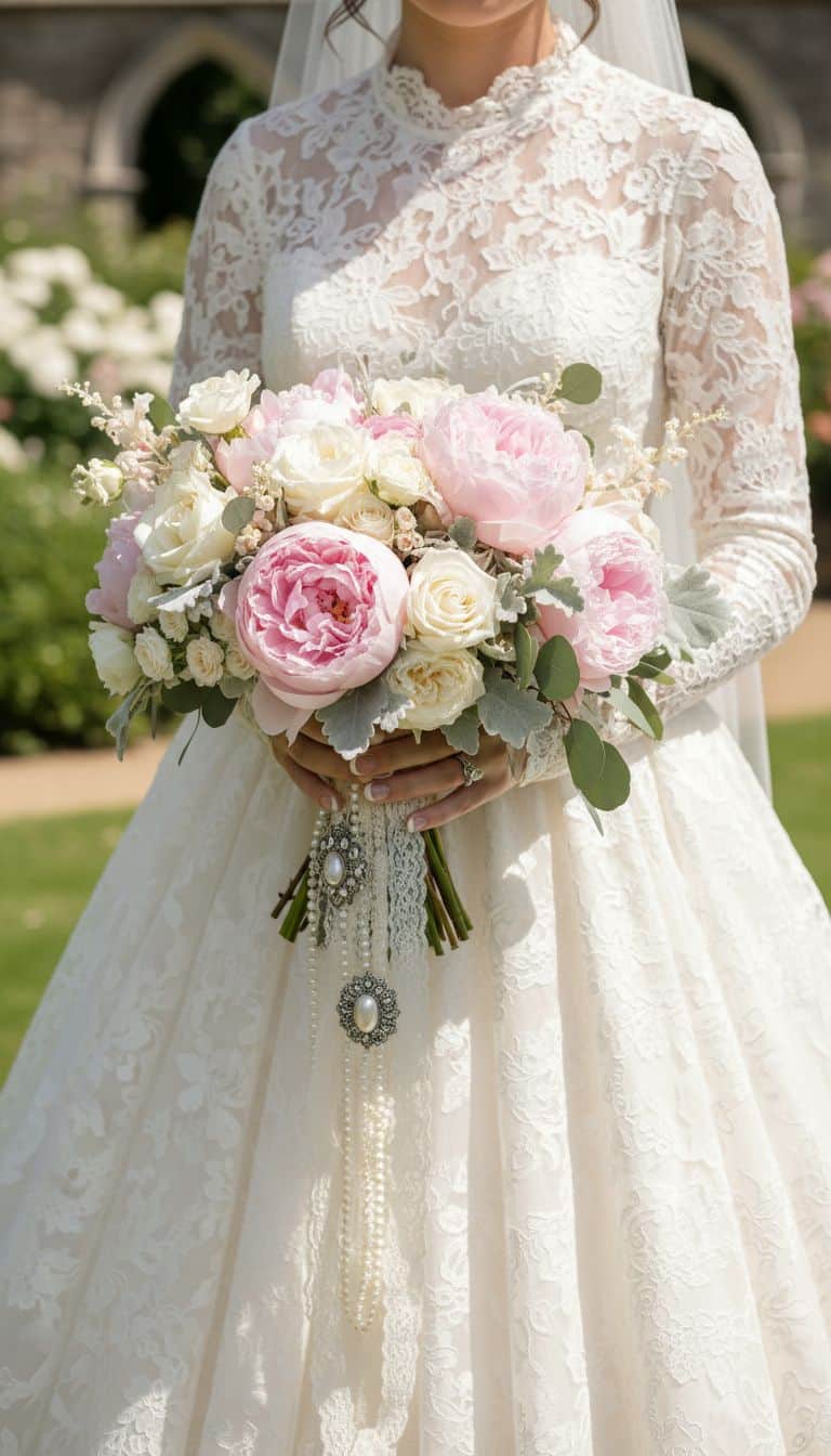 Peony and Lace Vintage Wedding Bouquet