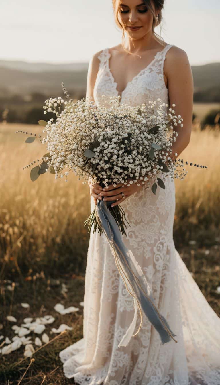 Rustic Baby's Breath Vintage Wedding Bouquet