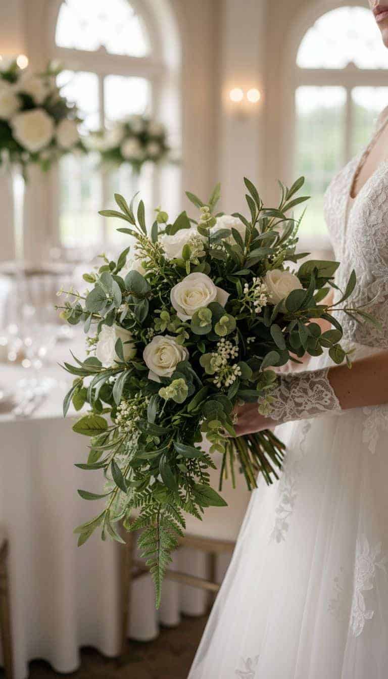 Artificial Greenery Wedding Bouquet Look