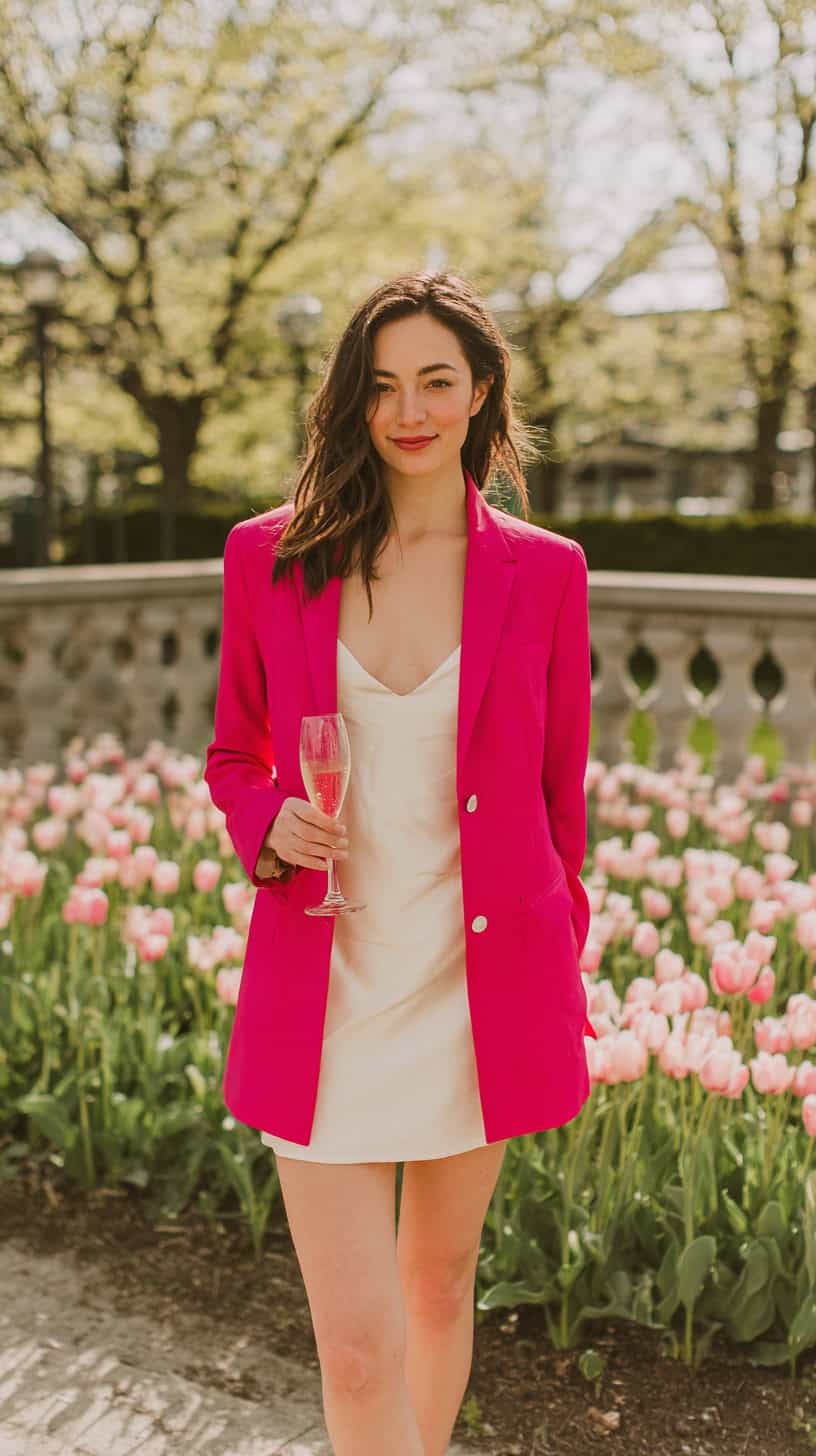 Bold Colored Blazer with Dress - Image 1