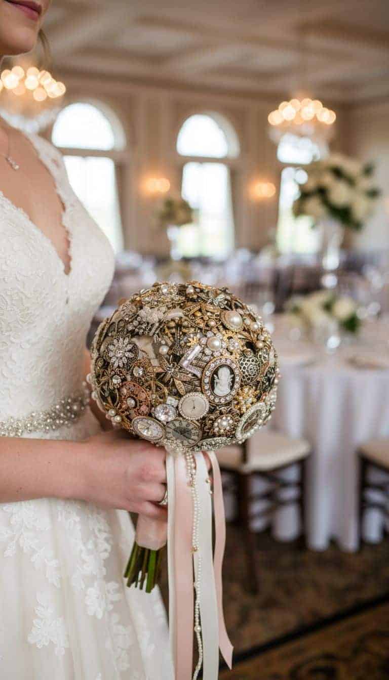 Brooch Wedding Bouquet with Vintage Jewelry