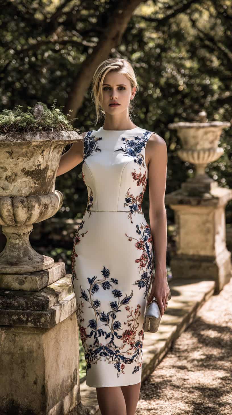 Embroidered Sheath Dress - Image 4