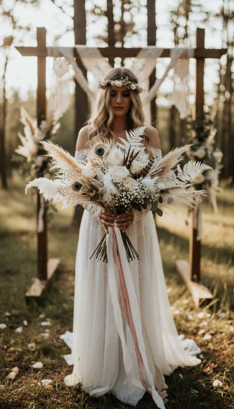 Feather Wedding Bouquet for Boho Style