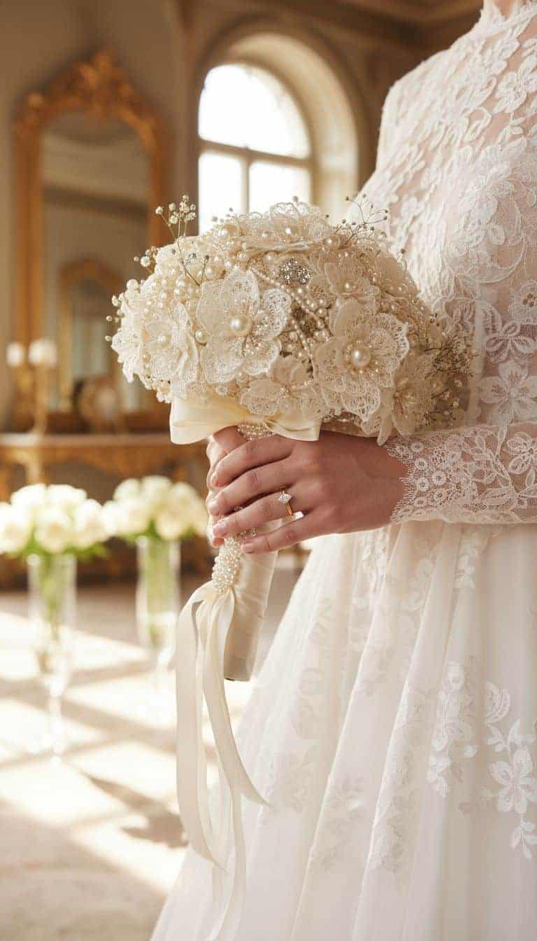 Lace and Pearl Wedding Bouquet