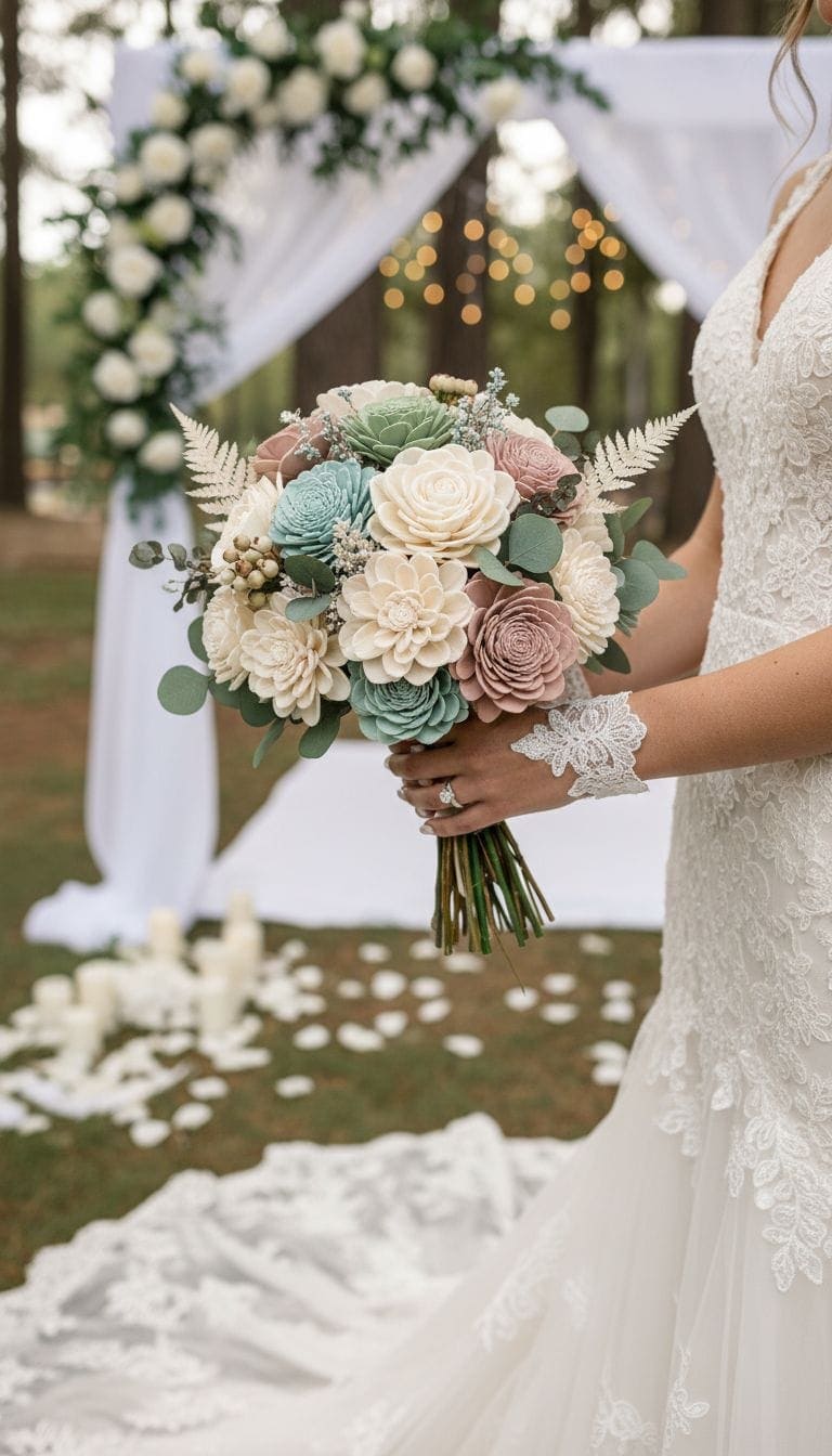 Wooden Flower Wedding Bouquet Arrangement