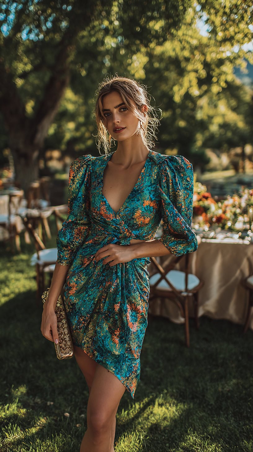 Wrap Dress with Puff Sleeves - Image 3
