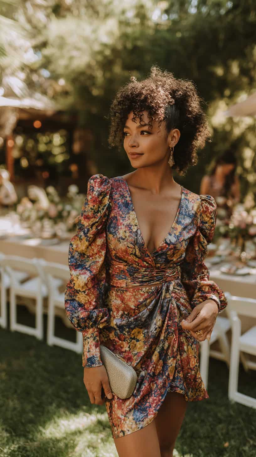 Wrap Dress with Puff Sleeves - Image 4