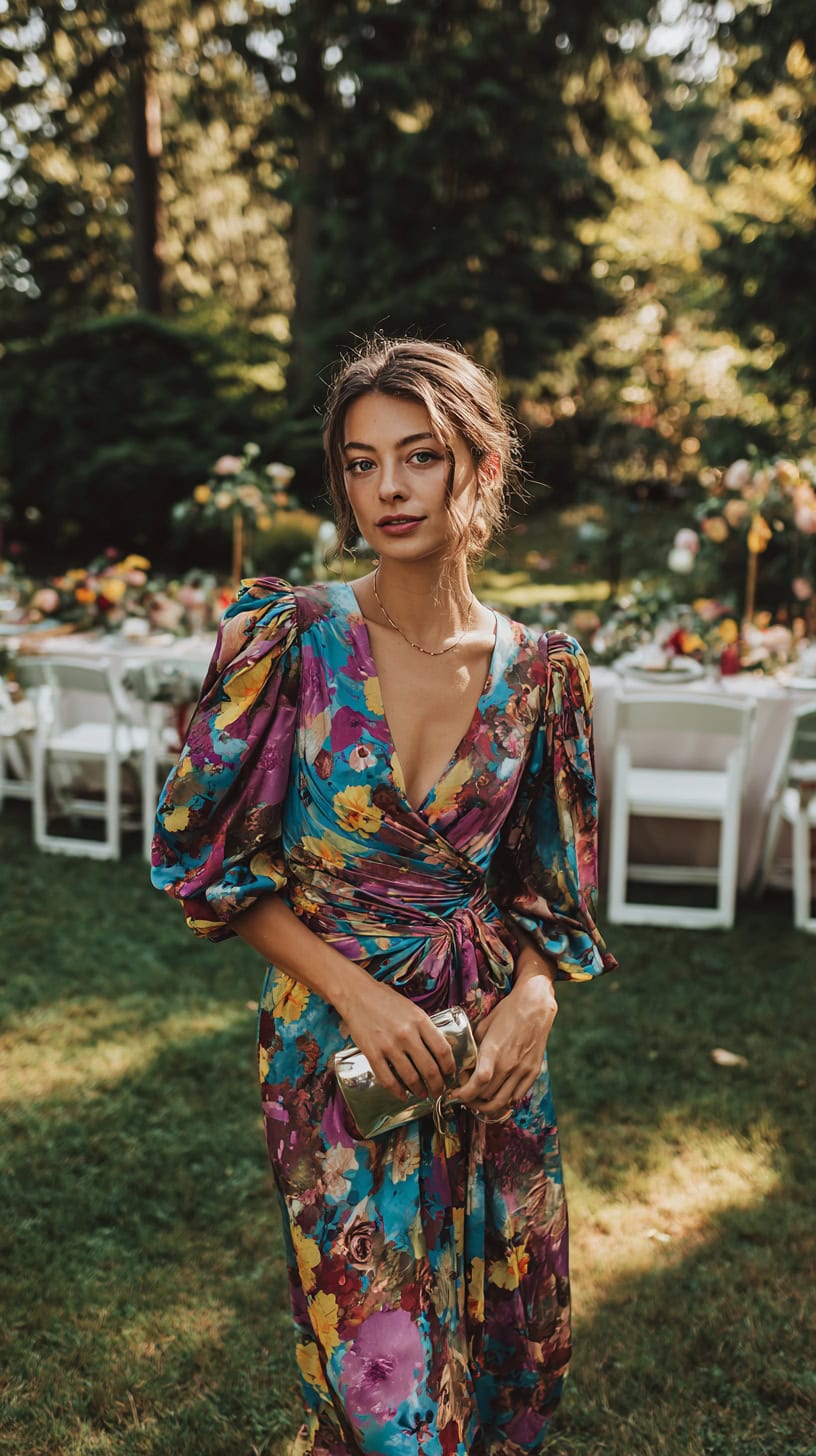 Wrap Dress with Puff Sleeves - Image 1