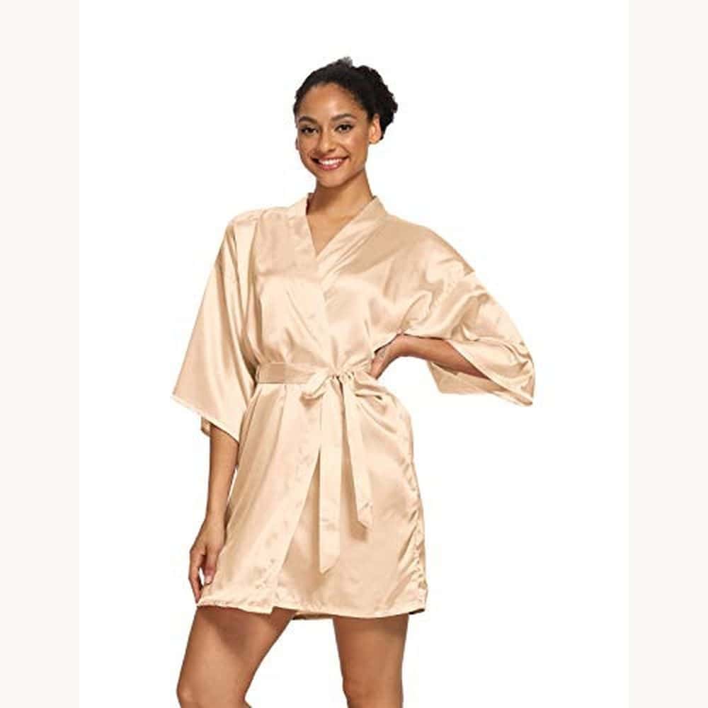 Champagne Satin Short Kimono Bride Robe