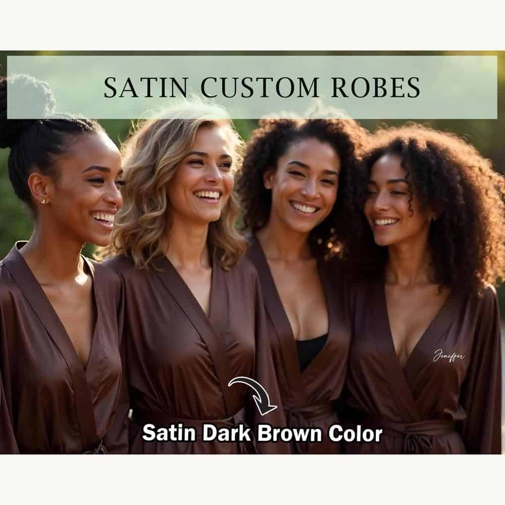 Dark Brown Personalized Satin Kimono Robe