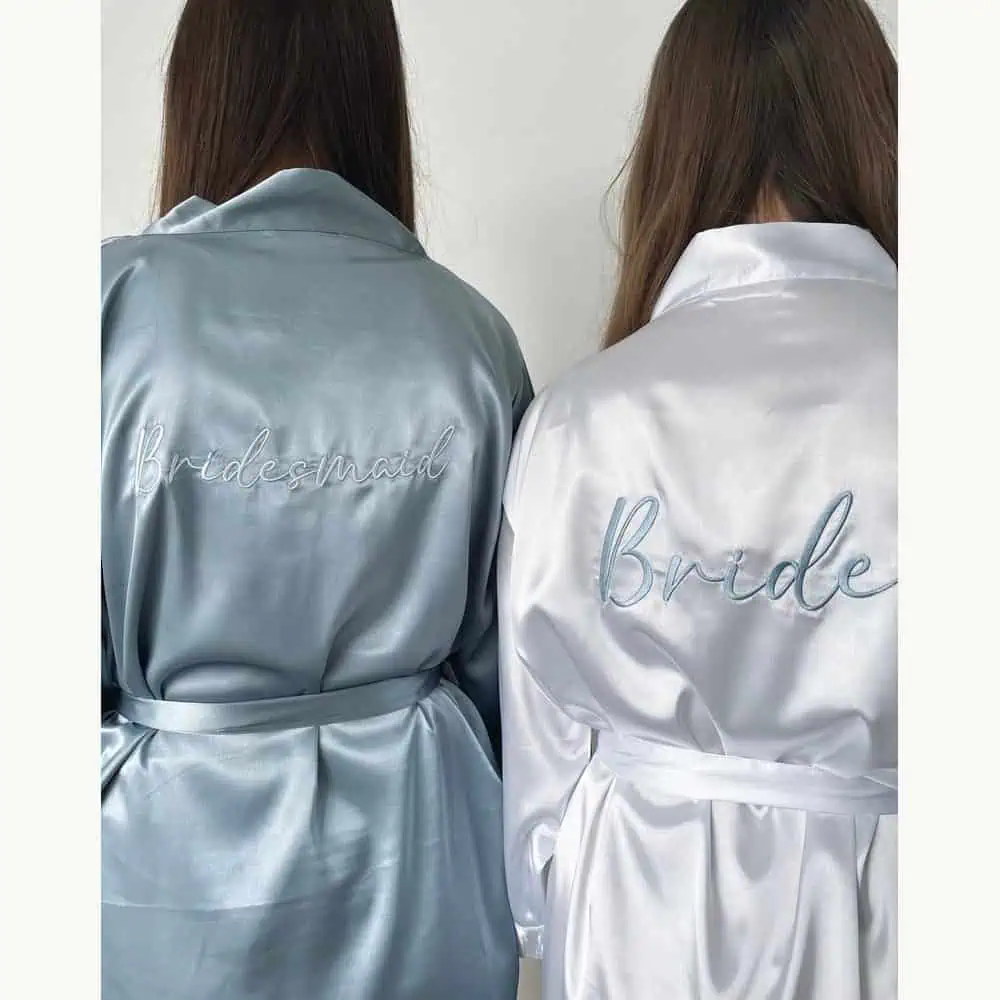Dusty Blue Personalized Satin Bridal Robe