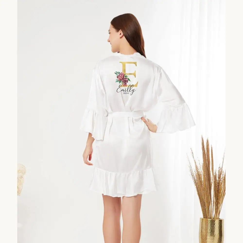 Floral Monogram Satin Bridal Robe