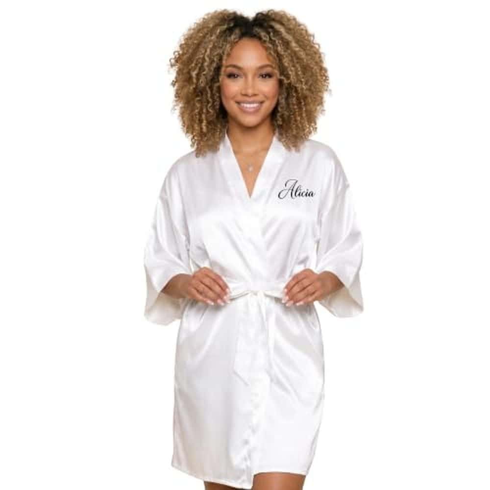 White Personalized Satin Plus Size Bride Robe
