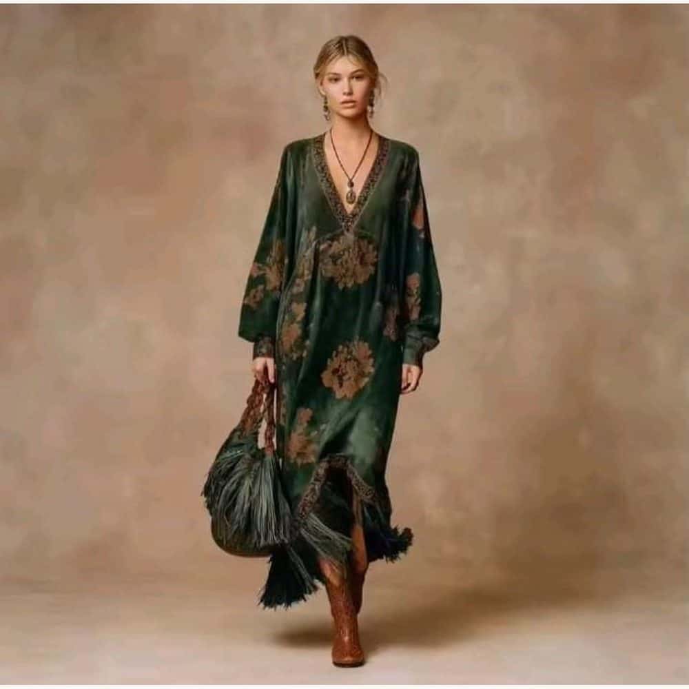 Dark Green Floral Maxi