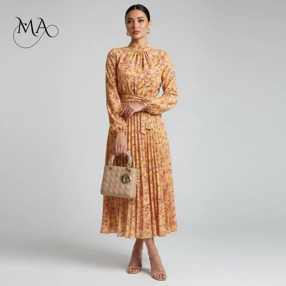 Floral Stand-Collar Midi
