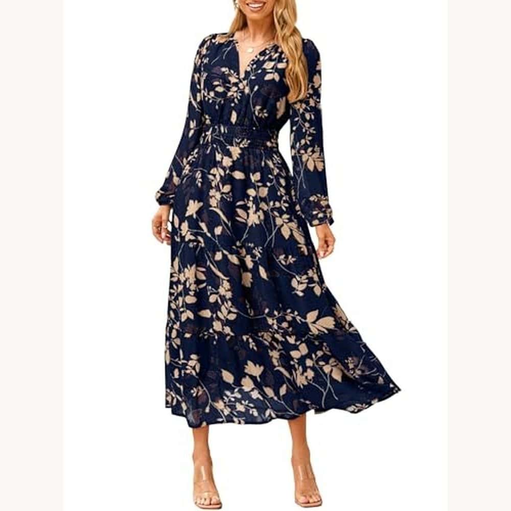 Navy Floral Long-Sleeve Dress