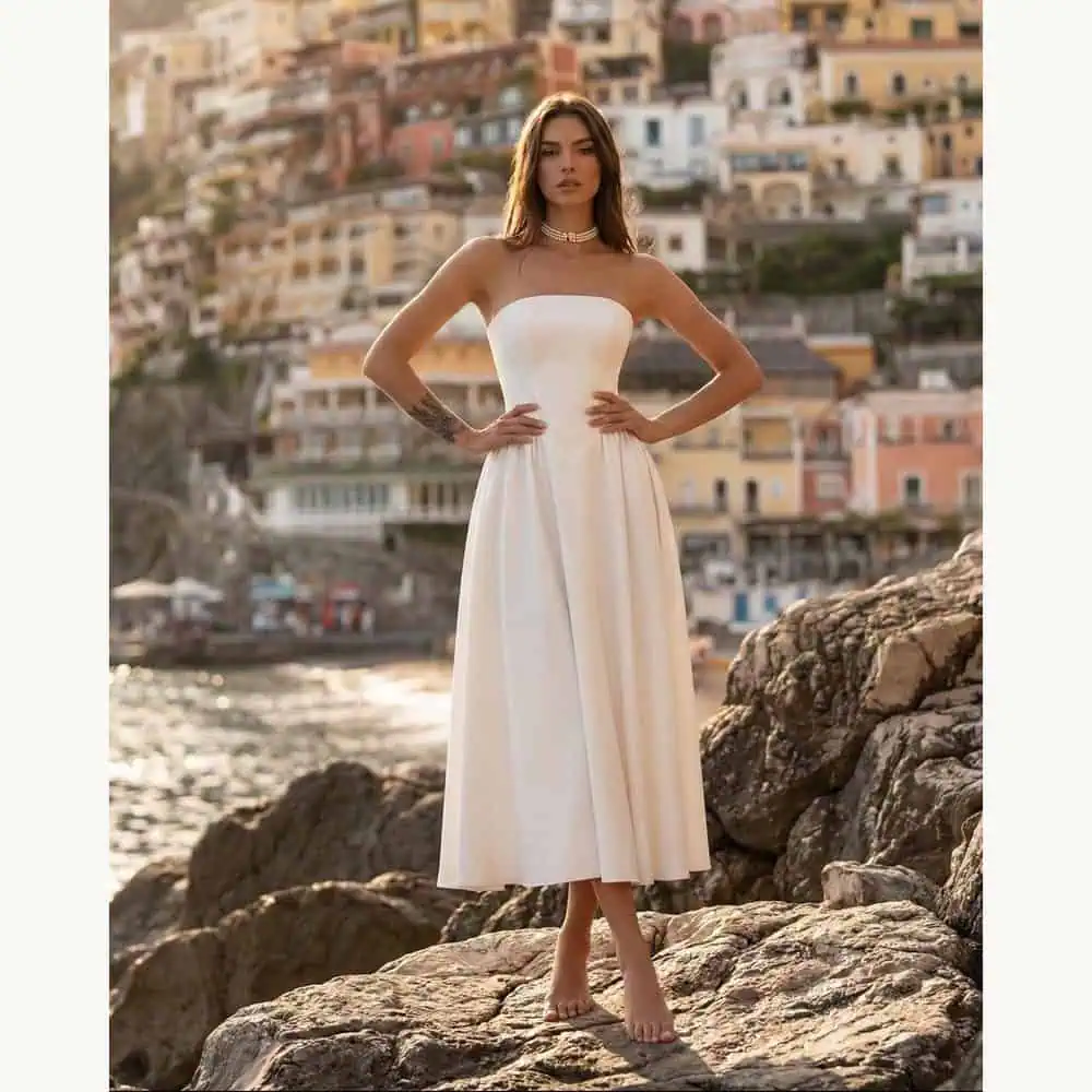 Milky White Strapless Corset Midi Dress