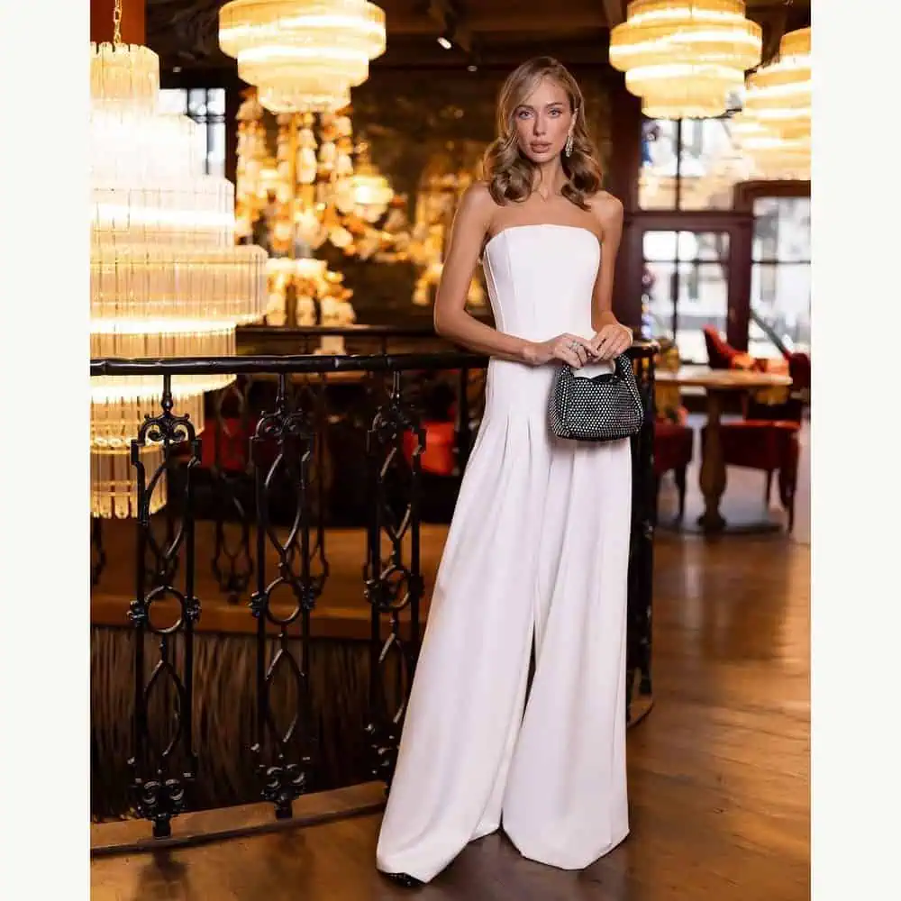 Strapless Ivory Crepe Jumpsuit