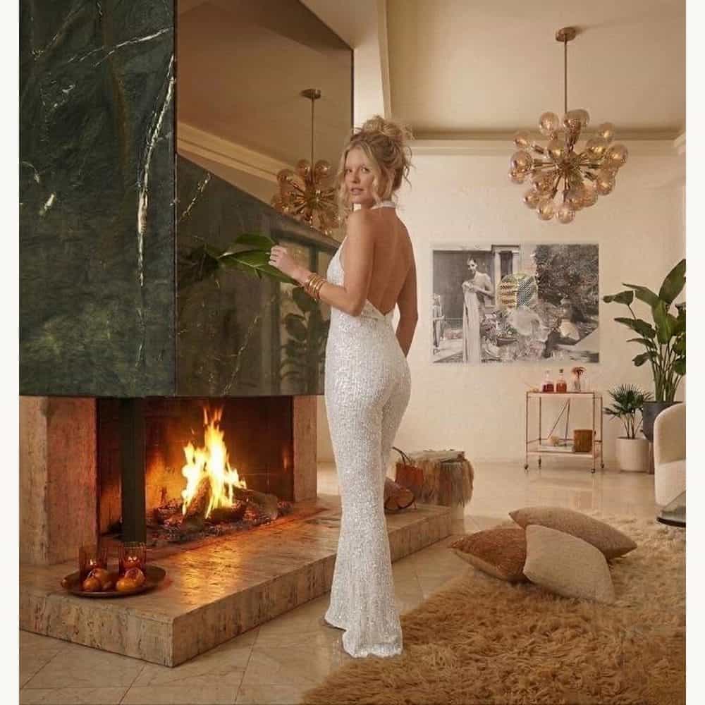 White Backless Sequin Jumpsuit