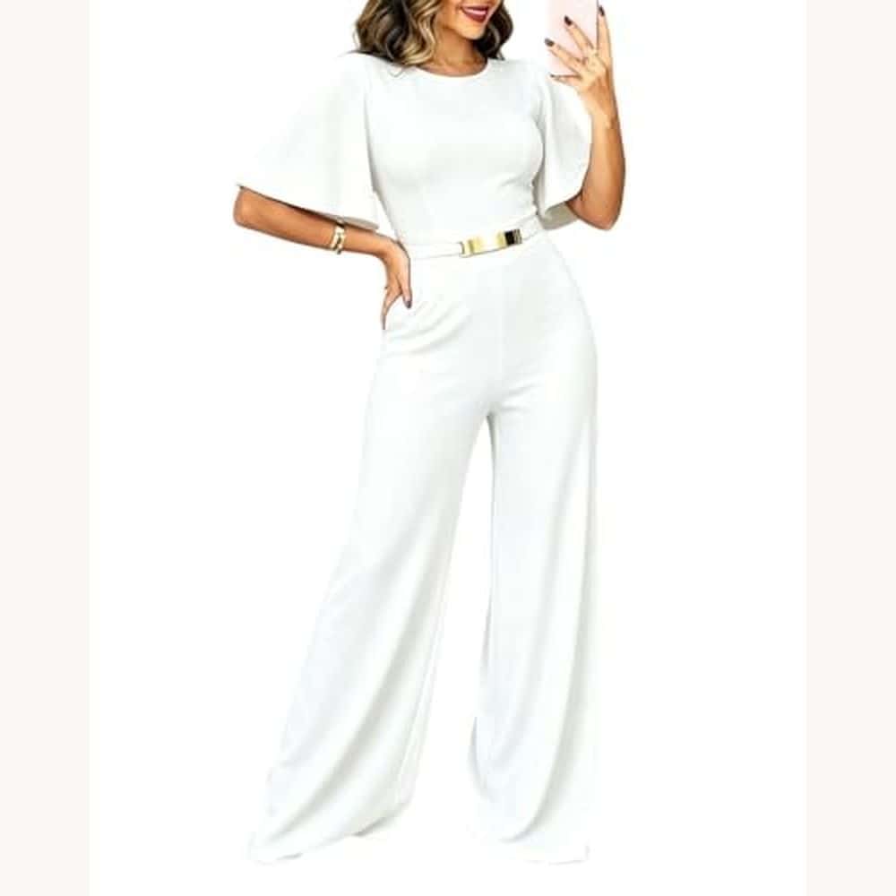 White Flutter-Sleeve Jumpsuit