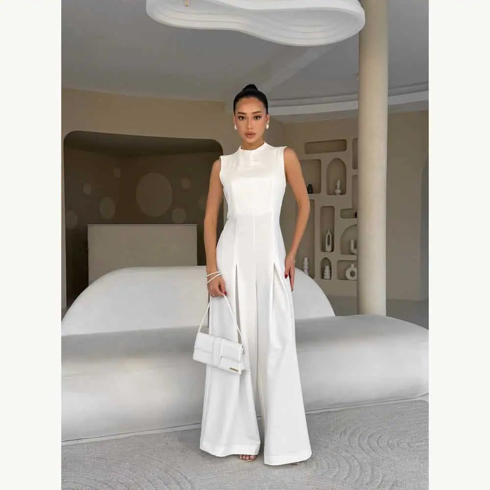 White High-Neck Wide-Leg Jumpsuit