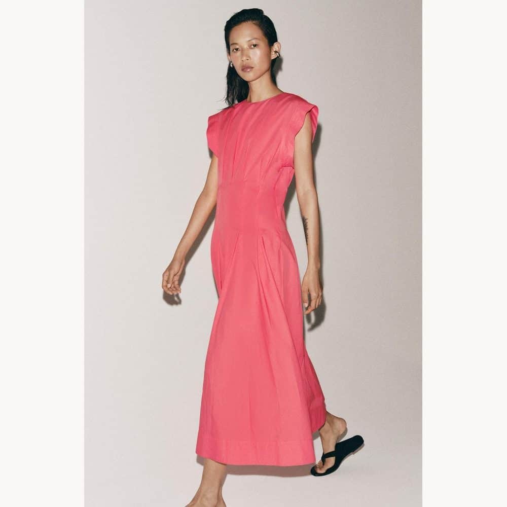 Coral Pleated Poplin Midi