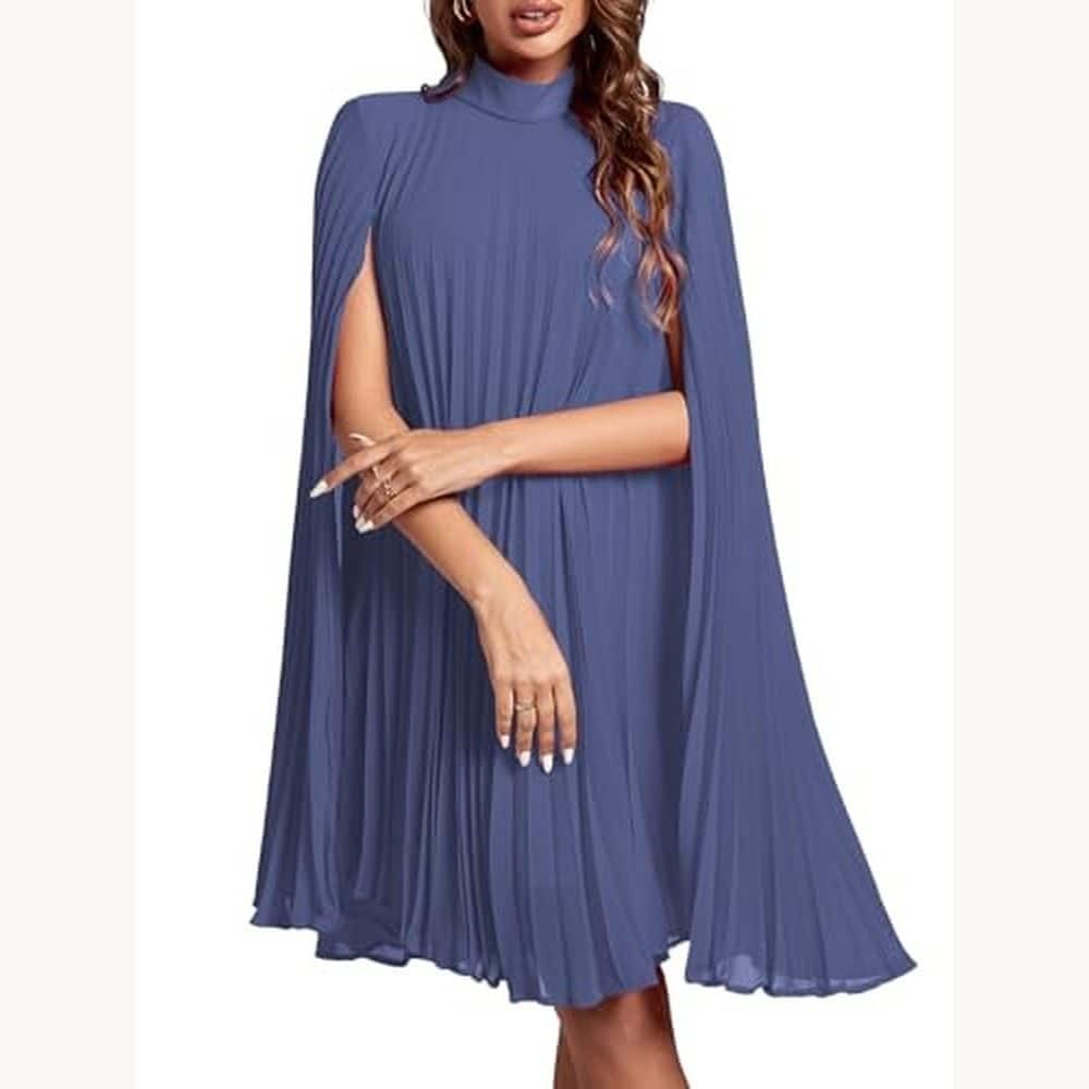 Dusty Blue Cape-Sleeve Midi