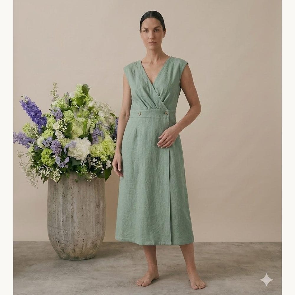 Sage Linen Wrap Midi