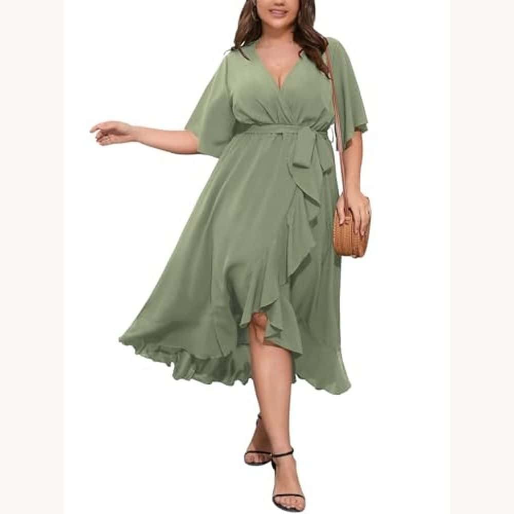Sage Plus-Size Wrap-Look Dress