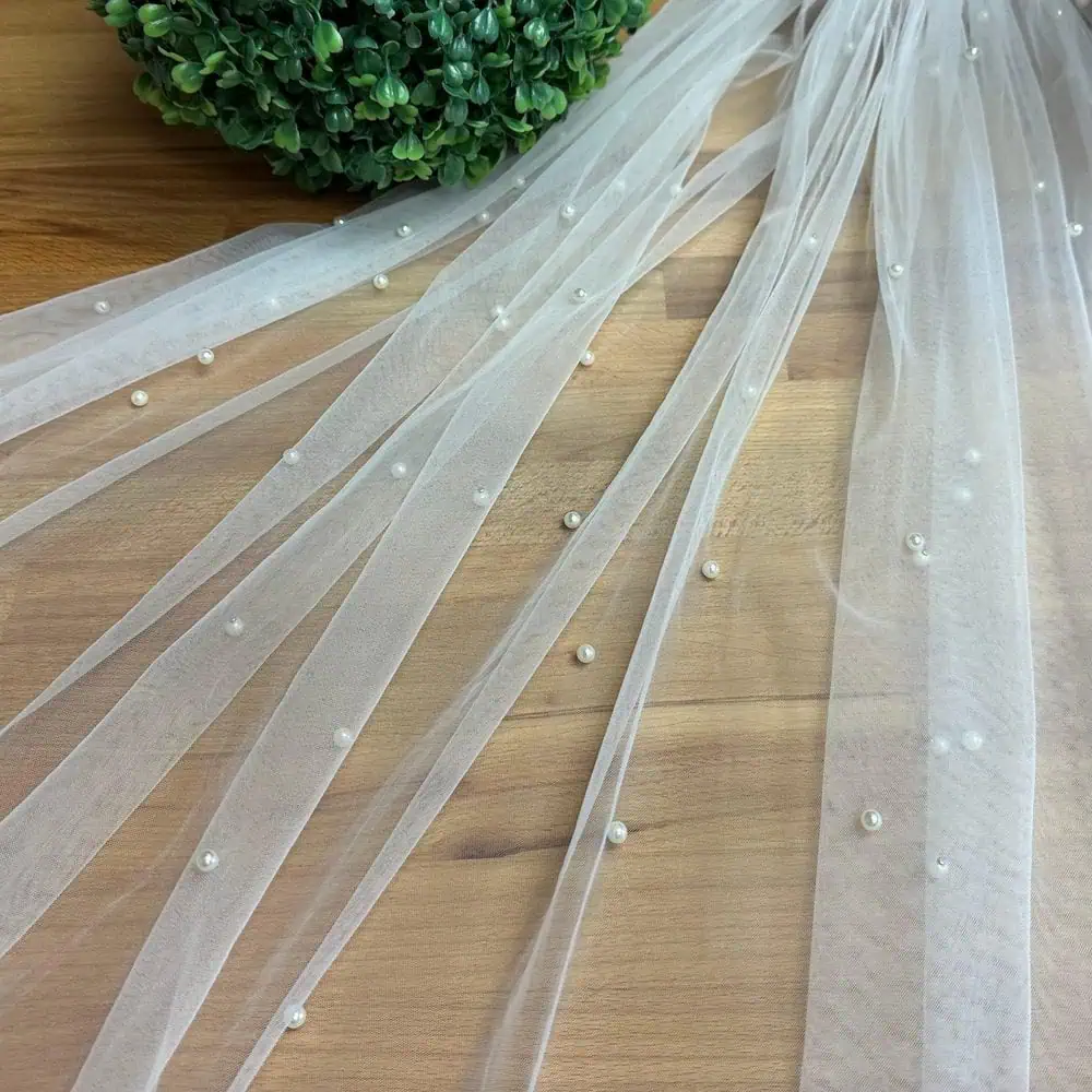 Pearl Veil with Elbow-to-Cathedral Lengths