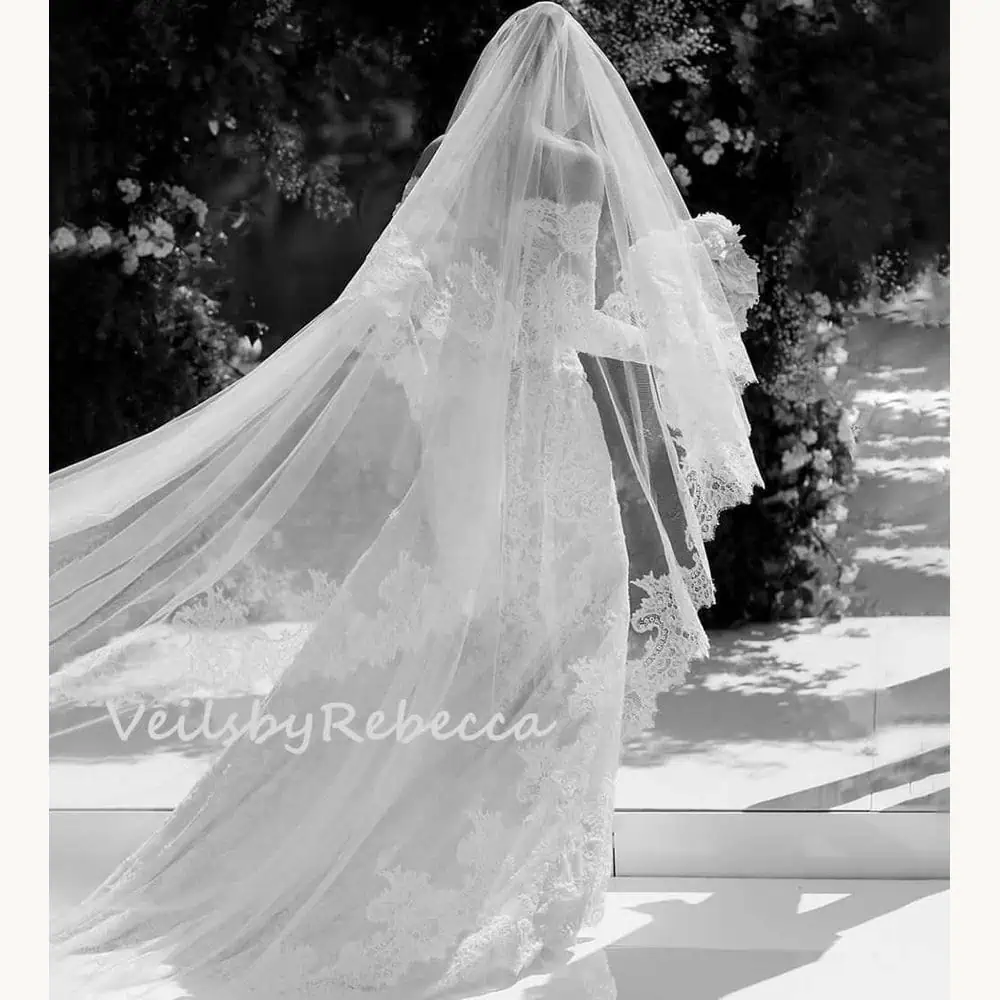 Wide Chantilly-Lace Drop Veil with Blusher