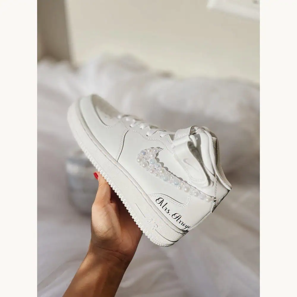 Custom Pearl Bridal High-Top Sneakers