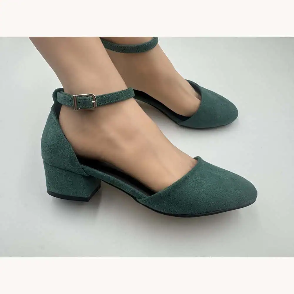 Green Vegan Suede Low Block-Heel Shoes
