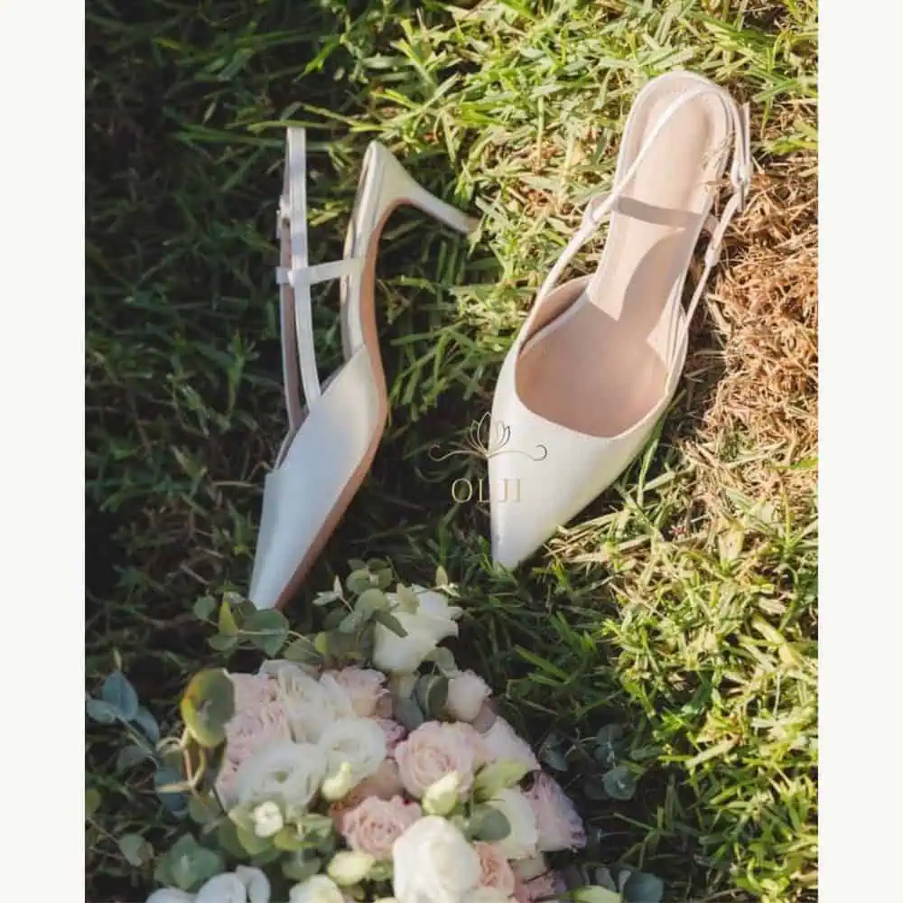 Ivory Satin Slingback Bridal Heels