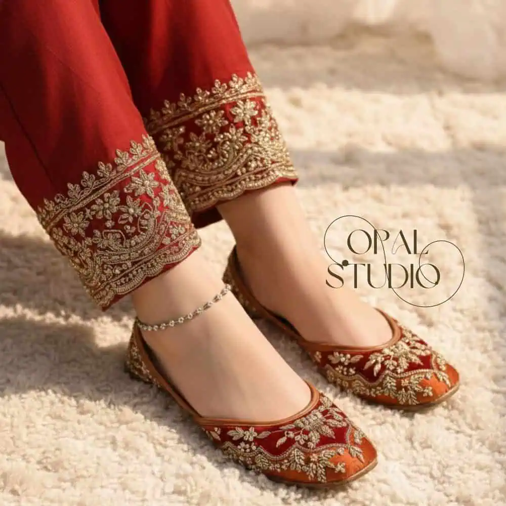 Rust Silk Floral Hand-Embroidered Juttis