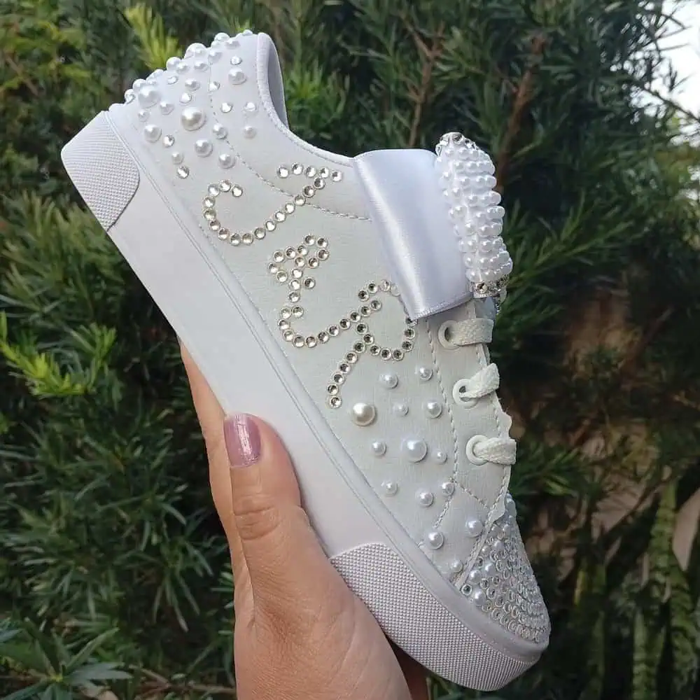 White Pearl and Rhinestone Bridal Sneakers