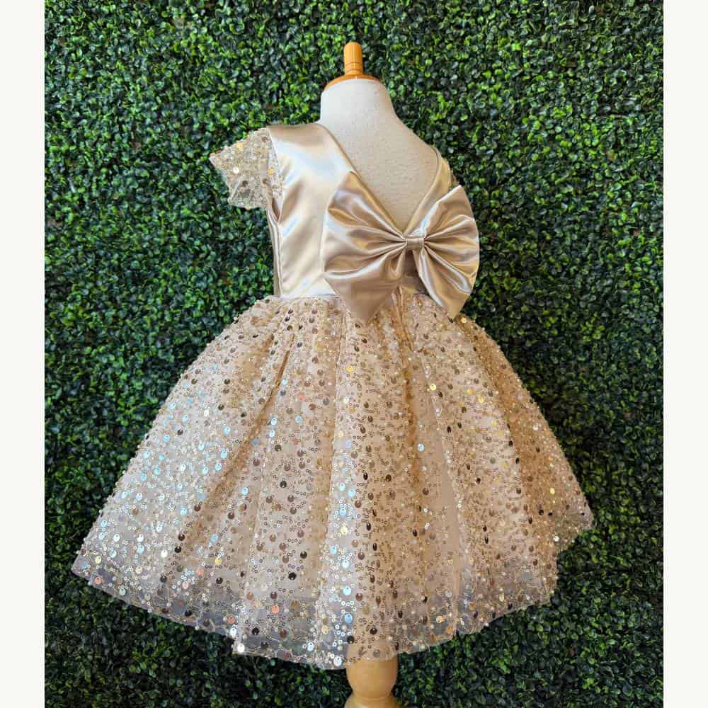Champagne Sequin and Pearl Knee-Length Dress