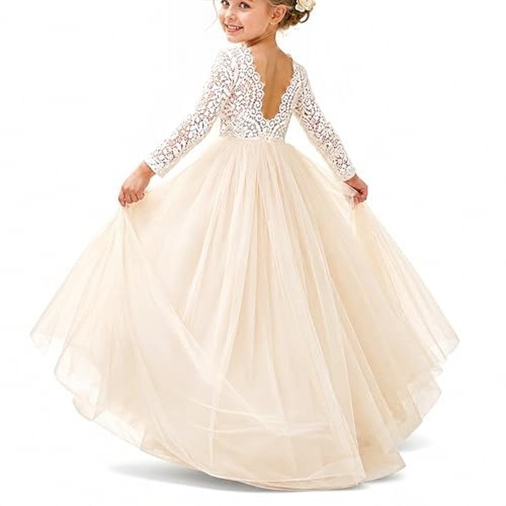 Ivory Lace-Back Tulle Flower Girl Dress