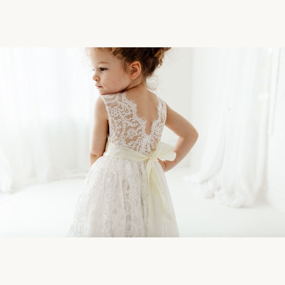 White Boho Lace Flower Girl Dress