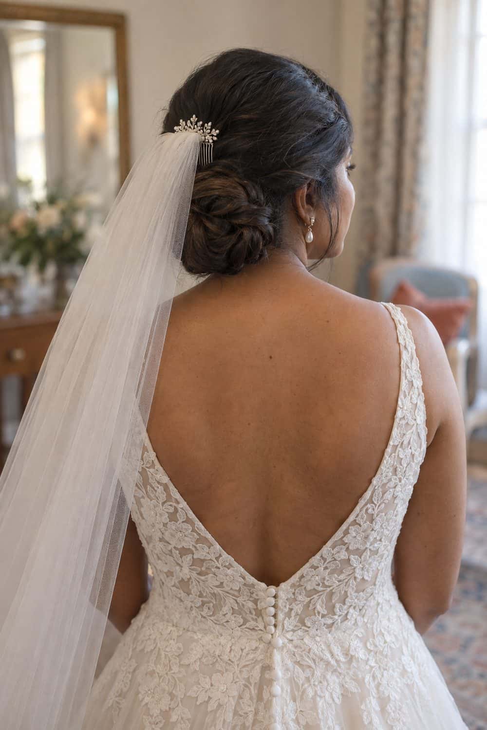 Basket-Weave Bun with Veil Above wedding inspiration